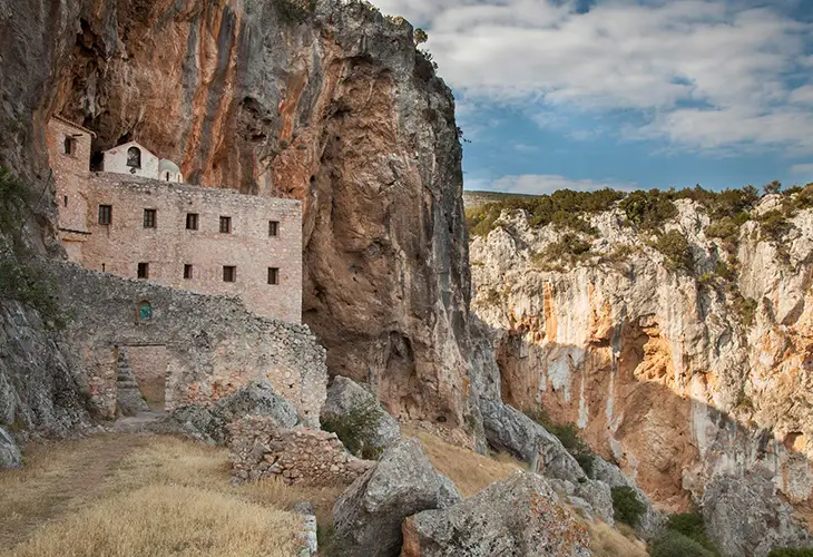 The stonebuilt monastery of Avgou built in the rock close to the village of Iria