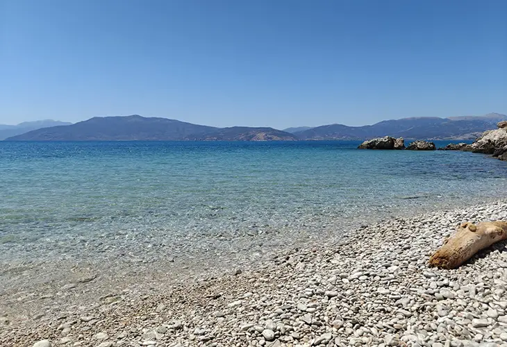 A small, hidden pebble beach in Nafplio between Arvanitia and Karathona